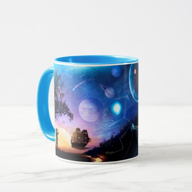 Caneca Arte de Exploração Espacial Nave Espacial Voyager (Frente Esquerda)