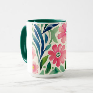 Caneca Arte de Flores de Aquarela Rosa