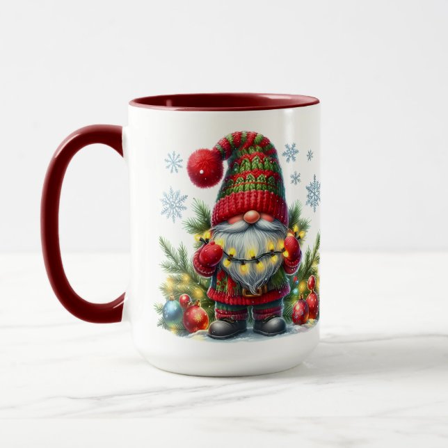 Caneca Arte de Gnome de Natal Aconchegante – Festa de Fim (Esquerda)