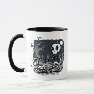 Caneca Arte de Halloween de Cão Andando Esqueleto
