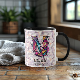 Caneca Arte de letra U abstrata geométrica ousada