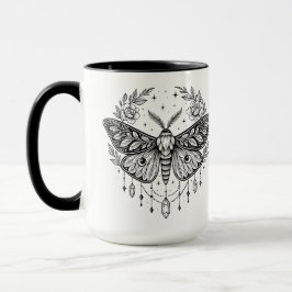 Caneca Arte de Linha Mística Gótica de Mariposa Botânica 