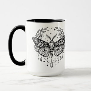 Caneca Arte de Linha Mística Gótica de Mariposa Botânica
