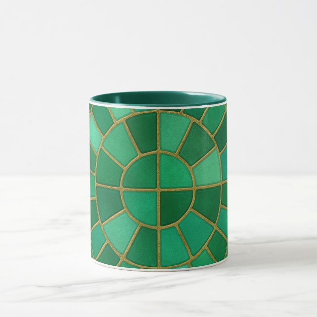 Caneca Arte de Padrão Circular em Mosaico Esmeralda (Centro)