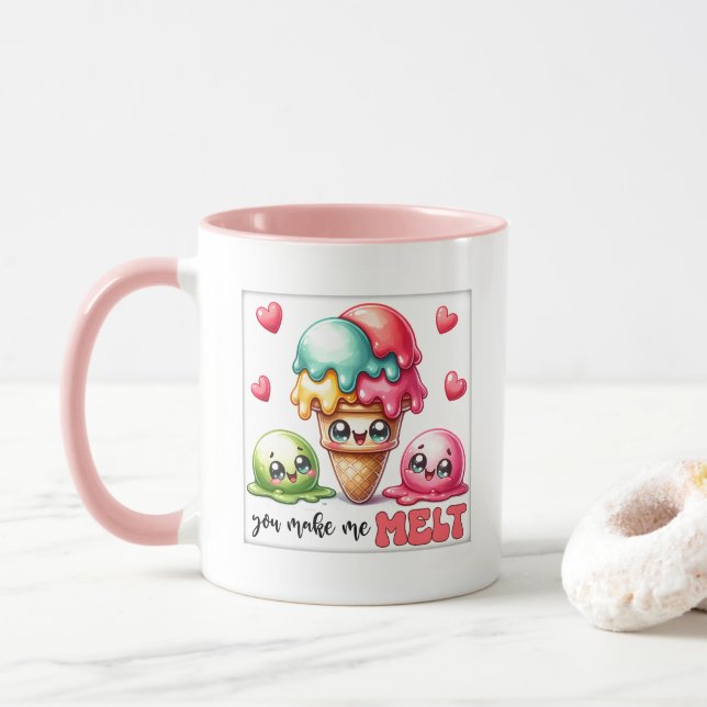 Caneca Arte de palavra de amor de sorvete fofo (Com Donut)