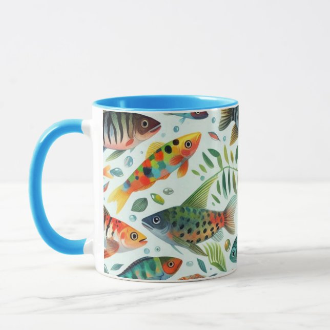 Caneca Arte de peixe submarino colorida (Esquerda)