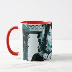 Caneca Arte de Retrato Azul de Mulher Real Asiática