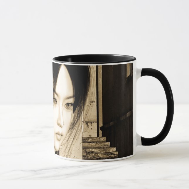 Caneca Arte de Retrato de Mulher Asiática Vintage (Direita)