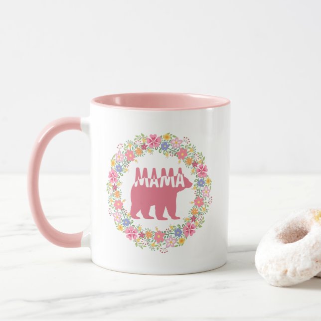 Caneca Arte de Silhueta da Mamãe Urso Colorida (Com Donut)