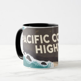 Caneca Arte de Viagem Retro da Pacific Coast Highway