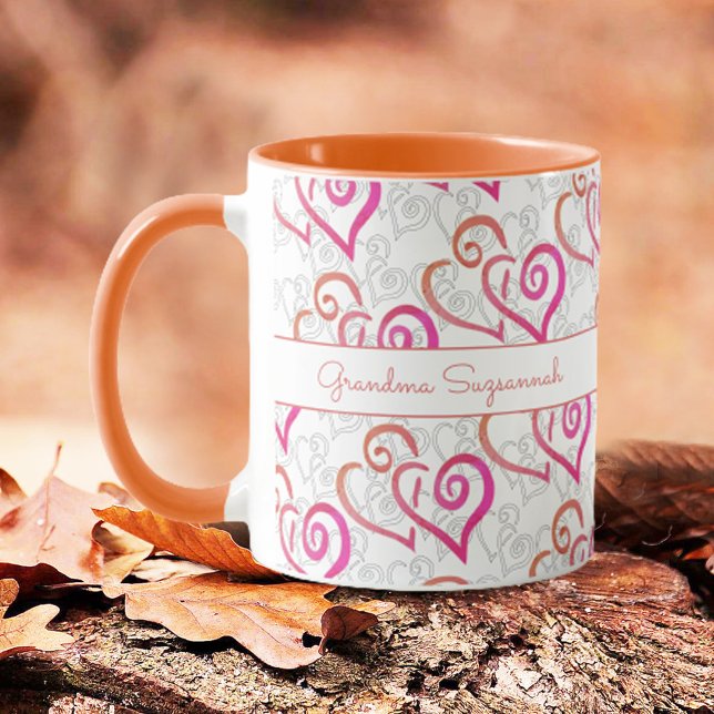 Caneca Arte do Coração Ligado Laranja Rosa Personalizado (Criador carregado)
