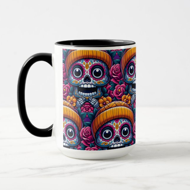 Caneca Arte do Crânio do Açúcar - Crânio de Beanie Calave (Esquerda)