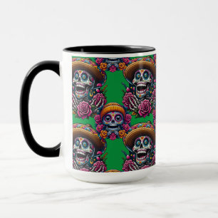 Caneca Arte do Crânio do Açúcar - Dia Vibrante dos Mortos