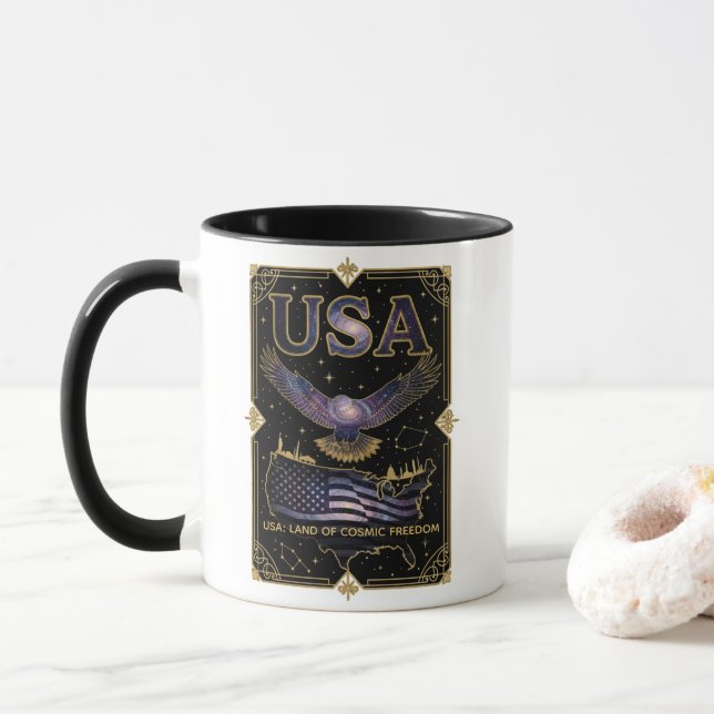Caneca Arte do Mapa Celestial Águia EUA Cósmica (Com Donut)