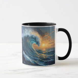 Caneca Arte do Pôr do Sol da Onda do Oceano – Design Abst