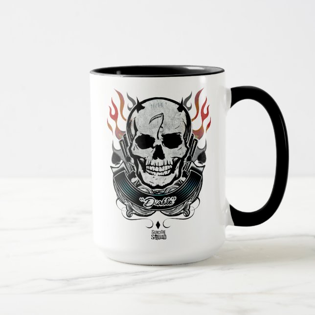 Caneca Arte do tatuagem do crânio & das chamas do pelotão (Direita)
