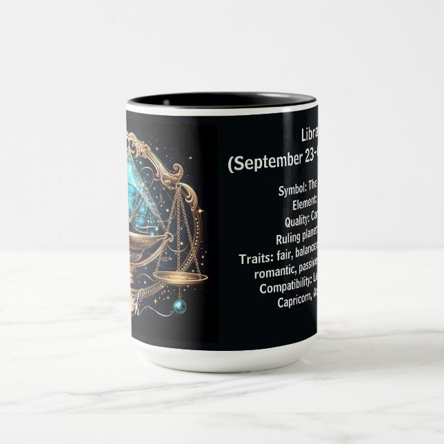 Caneca Arte do Zodíaco de Libra para 23 de Setembro–22 de (Centro)