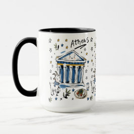 Caneca Arte Doodle do Partenon de Atenas Fofa