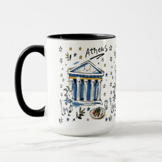 Caneca Arte Doodle do Partenon de Atenas Fofa