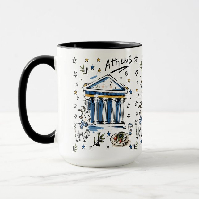 Caneca Arte Doodle do Partenon de Atenas Fofa (Esquerda)