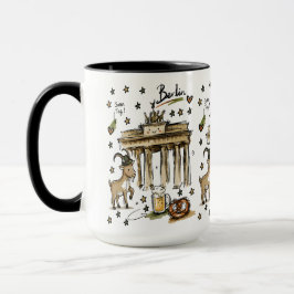 Caneca Arte Doodle do Portão de Brandemburgo Berlim Fofo