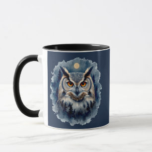 Caneca Arte em Aquarela da Coruja da Lua Mística Flores