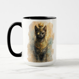 Caneca Arte em Aquarela da Gata Deusa Bastet do Antigo Eg