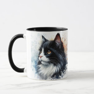 Caneca Arte em Aquarela de Gato Tuxedo Fofo