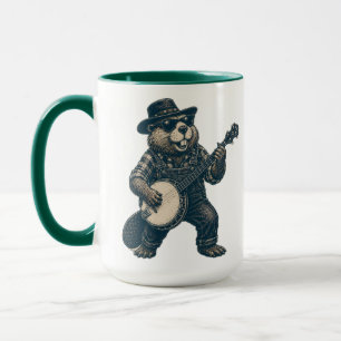 Caneca Arte engraçada de bluegrass de castor vintage músi
