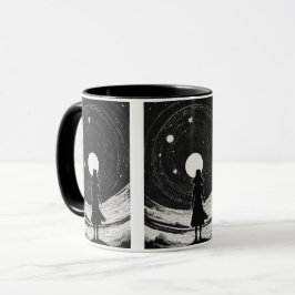 Caneca Arte Espacial Retroativa | Cartoon Preto e Branco
