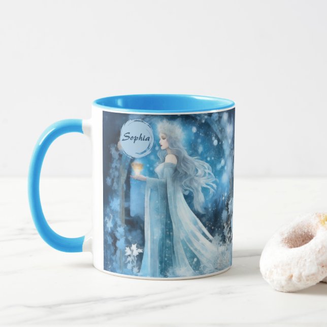 Caneca Arte Fantástica da Rainha da Neve - Deusa Mística  (Com Donut)