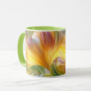 Caneca Arte Floral Abstrata com Pétalas Amarelas