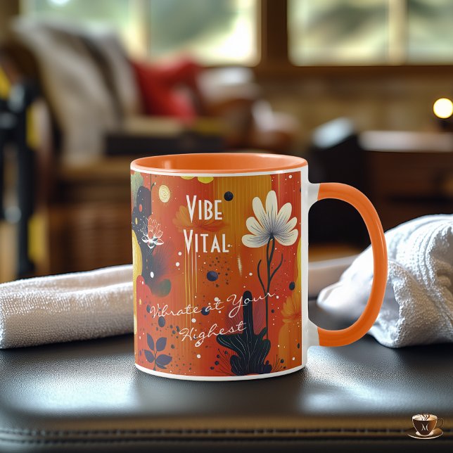 Caneca Arte floral abstrata de bem-estar em tons terrosos (Criador carregado)