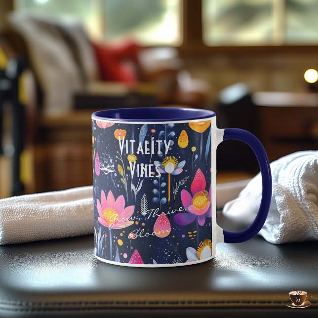 Caneca Arte floral abstrata moderna com elementos botânic (Criador carregado)