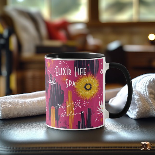 Caneca Arte floral abstrata vibrante com cores quentes e  (Criador carregado)