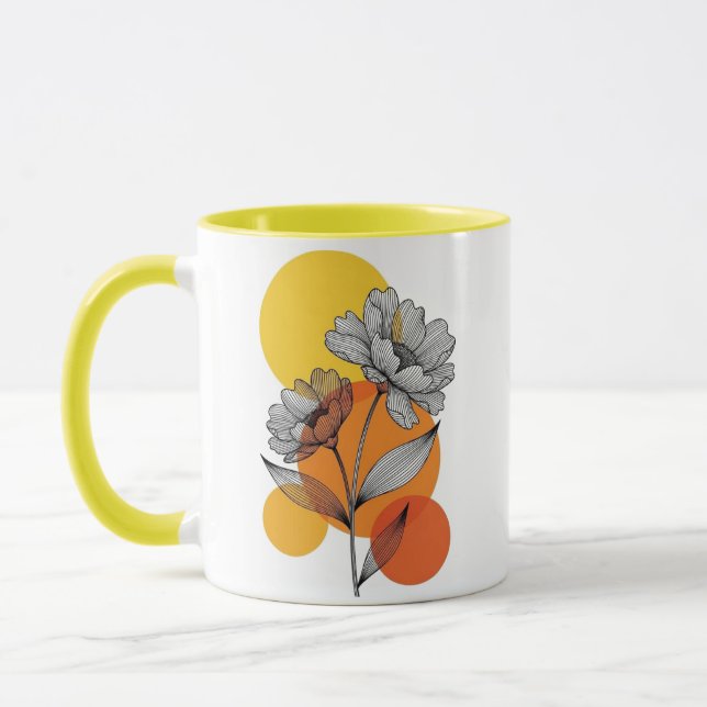 Caneca Arte Floral Boho Moderno em Linha Amarela com Duas (Esquerda)