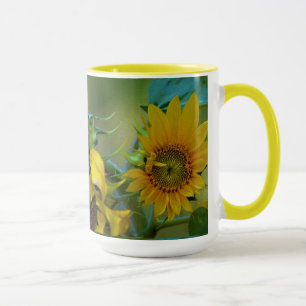Caneca Arte Floral de Pintura de Girassol Amarelo