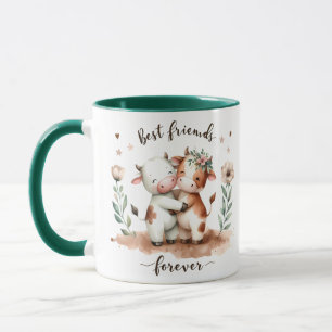 Caneca Arte Floral de Vaca Fofa Abraçando Amigas