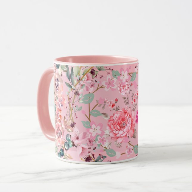 Caneca Arte Floral, Frita Floral Rosa, Arte Rosa (Frente Esquerda)