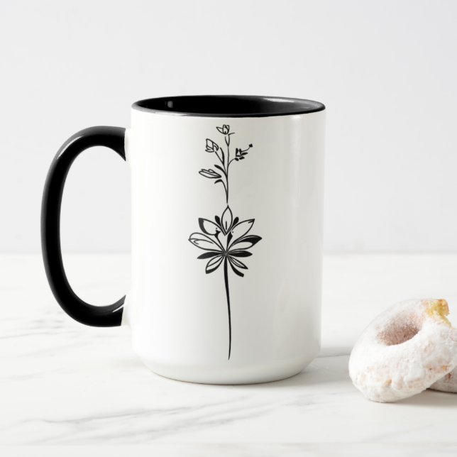 Caneca "Arte Floral Minimalista" Design elegante (Com Donut)