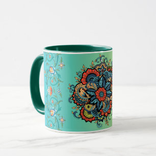 Caneca Arte Floral Verde Mehndi, Esplendor Infinito