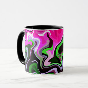 Caneca Arte fluida com espirais vibrantes cor-de-rosa e v