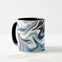 Caneca Arte Fluido Abstrato com Tons Azuis e Cinzas Girat