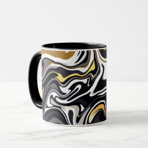 Caneca Arte Fluido com Redemoinhos Dourados, Pretos e Bra