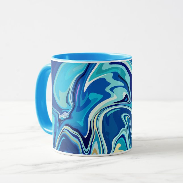 Caneca Arte Fluido Tranquilo com Redemoinhos Azuis e Aquá (Frente Esquerda)