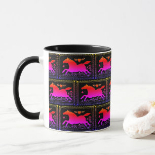 CANECA ARTE FOLK PRIMITIVA A CORRER HORSE EQUINE SILHOUET