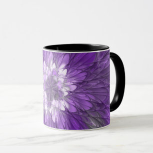 Caneca Arte fractal abstrata de flor roxa psicodélica