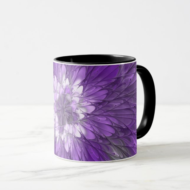 Caneca Arte fractal abstrata de flor roxa psicodélica (Frente Esquerda)