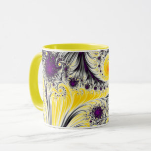 Caneca Arte Fractal Amarela Abstrata