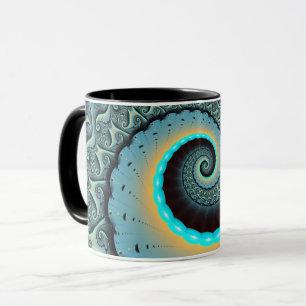 Caneca Arte Fractal Espiral Azul Turquesa Laranja Abstrat